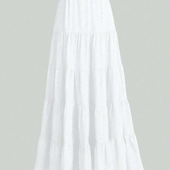 White Casual Women's Multi-Layered Ruffle Hem Long Skirt - Picture 4 of 7